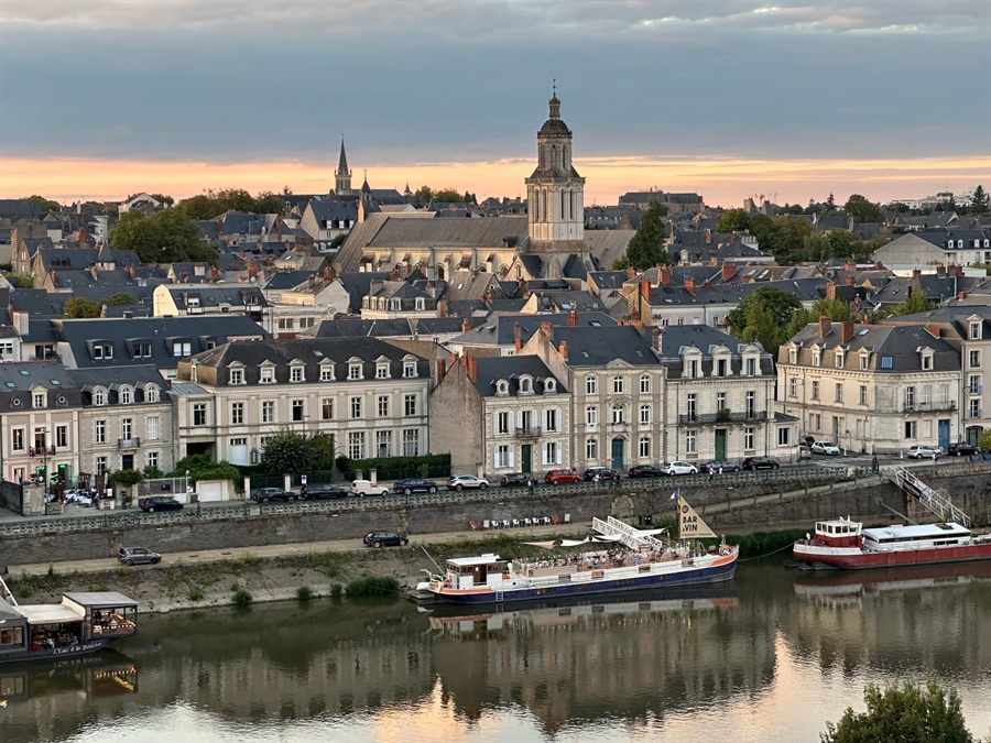 Angers and the Maine river at sunset, a port of call on Loire river cruises